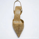 Women's Shiny Beaded Mid Heeled Mules - Gold - Slingback Mules - 43 B - PU Leather - image 13
