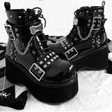 Women's Gothic Platform Cosplay Wedges - Black - Ankle Boots - 42 B - PU Leather - image 2