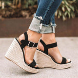 Women's Summer Platform Wedge Sandals - Black - Wedge Sandals - 43 B - PU Leather - image 6