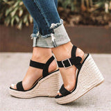 Women's Summer Platform Wedge Sandals - Black - Wedge Sandals - 43 B - PU Leather - image 9