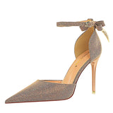 Women's Glitter Bow Knot Strappy Heels - Khaki - Prom Shoes - 43 B - PU Leather - image 46