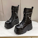 Women's Gothic Square Toe Platform Boots - Black - Boots - 42 B - PU Leather - image 8