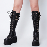 Women's Goth Lace Up Platform Wedges - Black - 1 / Boots - 10.5 B - PU Leather - image 6
