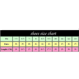 Shoe size chart displaying US sizes, corresponding Euro sizes, and length in centimeters arranged in a grid format.