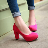 Women's Faux Suede High Chunky Heels - Blue - Chunky Heels - 43 B - PU Flock Leather - image 47