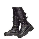 Women's Mid-Calf Lace-Up Motorcycle Boot - Black - Boots - 43 B - PU Leather - image 11