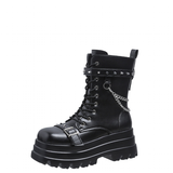 Women's Gothic Square Toe Platform Boots - Black - Boots - 42 B - PU Leather - image 1