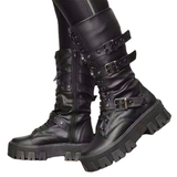 Women's Mid-Calf Lace-Up Motorcycle Boot - Black - Boots - 43 B - PU Leather - image 1