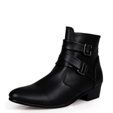 Men's Buckle Strap Block Heel Dress Boots - Black - Dress Boot - 12 B - PU Leather - image 1