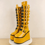 Women's Yellow Buckle Strap Platform Boots - Yellow - Buckle Boots - 46 B - PU Leather - image 6