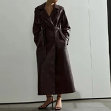 Women's Extra Long Faux Leather Coat - Brown - Long PU Leather Jacket - 5XL - PU leather - image 12