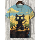 Unisex Cartoon Cat Tee - Yellow - Cat Shirt - 5XL - Polyester - image 1