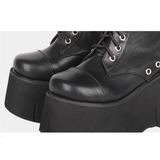 Women's Goth Zip Buckle Motorcycle Boot - Black - Knee High Boots - 47 B - PU Leather - image 8