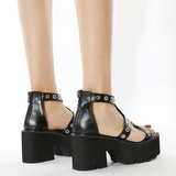 Women's Gothic Rivet Ring Platform Sandal - Black - Gothic Sandals - 35 B - PU Leather - image 27
