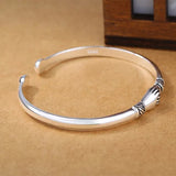 Men's Women's Silver Hand Hug Bangle - Silver - Unisex Bracelet - Adjustable - Sterling Silver - image 7