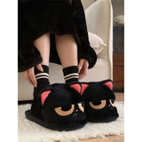 Women's Black Cat Winter Soft Slippers - Black/Red - Heel Covered Slippers - 36-37 - Plush - image 6