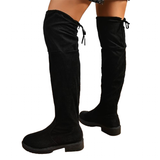 Women's Over Knee Tie Up Platform Boots - Black - Over Knee Suede Tie Boots - 43 B - PU Suede Leather - image 1