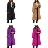 Women's Long Suit Collar Woolen Overcoat - Black - 3XL - Wool Blend - image 9