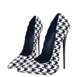 Women's Custom Houndstooth Super High Heels - Black/White - 1 / 12cm Heel - 46 B - PU Leather - image 1