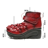 Women's Cute Red Flower Leather Wedges - Red - 1 / 9866 / Wedge Shoes - 40 B - Genuine Leather - image 36