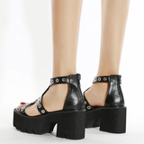 Women's Gothic Rivet Ring Platform Sandal - Black - Gothic Sandals - 35 B - PU Leather - image 22