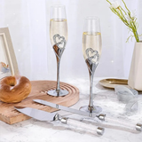 Wedding Champagne Flutes Cake Set x 4 - Clear - 4 Pcs Gold Set - Medium - Crystal - image 19