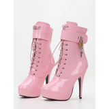 Women's Padlock High Stiletto Ankle Boots - Hot Pink - Ankle Boots - 15 B - PU Patent Leather - image 9