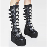 Women's Punk Buckle Strap Platform Boots - White - 1 - 2022 - Rippled Heel - 43 B - PU Leather - image 4