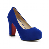 Women's Faux Suede High Chunky Heels - Blue - Chunky Heels - 43 B - PU Flock Leather - image 18