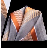 Men's 3 Pcs Orange Gray Striped Tie Set - Orange - Necktie / 2126 - One Size - Polyester - image 3