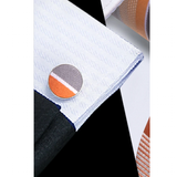 Men's 3 Pcs Orange Gray Striped Tie Set - Orange - Necktie / 2126 - One Size - Polyester - image 2