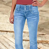 Women's Ripped Low Rise Bootcut Jeans - Blue - 1 / Plain / Mid Waist Jeans - 4XL - Polyester/Denim - image 22