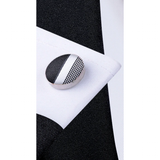 Men's 3 Pcs Black White Striped Tie Set - Black/White - 3 Pcs Necktie Set / 8803 - One Size - Silk - image 2