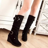 Women's Mid-Calf Suede Wedge Stud Boot - Suede - Brown Camel - 11 B - PU Suede Leather - image 34