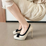 Women's Suede Bow Tie Platorm Heels - Black - 12cm Heel - 42 B - PU Suede Leather - image 28