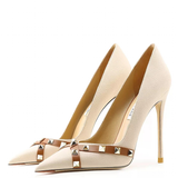 Women's Luxury Leather Rivet Stilettos - Apricot - 3 / Suede / 10cm - 41 B - Genuine Leather - image 4