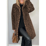 Women's Leopard Print Plush Coat - Khaki - Leopard Print Jacket - XXXL - Polyester - image 3