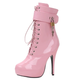 Women's Padlock High Stiletto Ankle Boots - Hot Pink - Ankle Boots - 15 B - PU Patent Leather - image 16