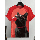 Unisex Cartoon Cat Tee - Red - Cat Shirt - 5XL - Polyester - image 22