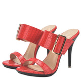 Women's Big Buckle High Heel Slides - Black - Formal Shoes - 43 B - PU Leather - image 8
