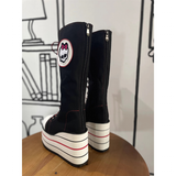 Women's Canvas Platform Wedge Sneakers - Black/White - Skull - Platform Sneakers - 46 B - Canvas - image 7