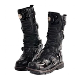 Men's Knee-High Combat Motorcycle Boots - Black - 3903 / Biker Boots - 38 B - PU Leather - image 13