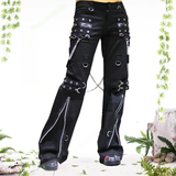 Women's Men's Y2k Punk Rivet Chain Pants - Black - Punk Pants - 37 - Polyester - image 7