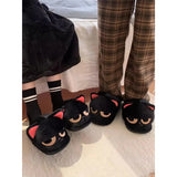Women's Black Cat Winter Soft Slippers - Black/Red - Heel Covered Slippers - 36-37 - Plush - image 17