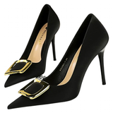 Women's Square Buckle Pointed Toe Pumps - Black - Formal Shoes - 40 B - PU Leather - image 2
