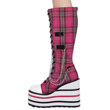 Women's Canvas Platform Wedge Sneakers - Rosy Red/White - Tartan - Platform Sneakers - 46 B - Canvas - image 28