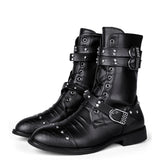 Men's Leather Lace Up Buckle Strap Boots - Black - Biker Boot - 45 B - Genuine Leather - image 31