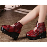 Women's Cute Red Flower Leather Wedges - Red - 1 / 9866 / Wedge Shoes - 40 B - Genuine Leather - image 34