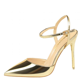 Women's Shiny Metallic Slingback Stilettos - Champagne - Formal Dress Shoes - 40(Foot25cm) - PU Leather - image 5