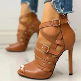 Women's Strappy Roman Stiletto Sandals - Black - Strappy Stilettos - 43 B - PU Leather - image 13